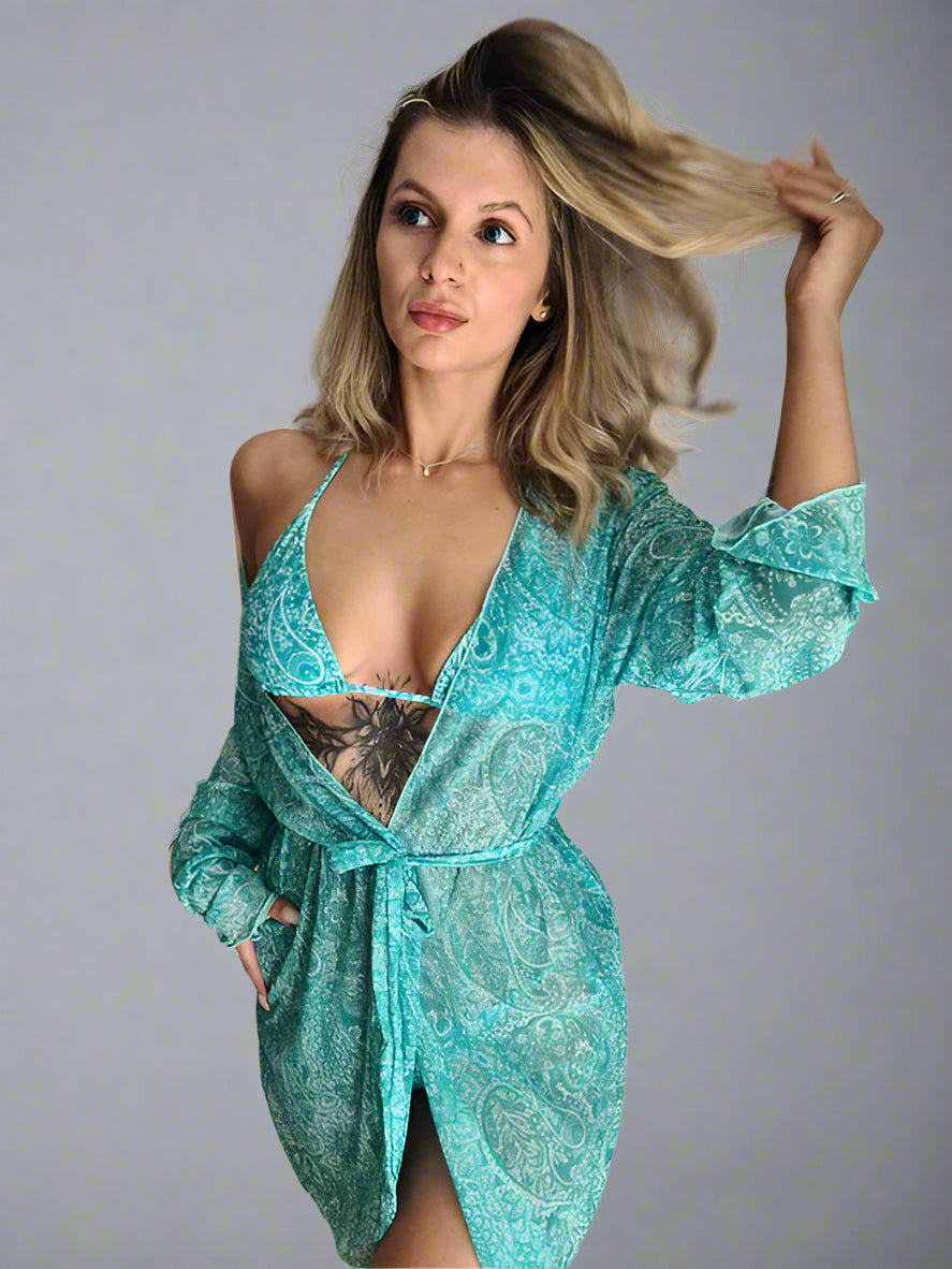 Långärmad mönstrad strandkimono