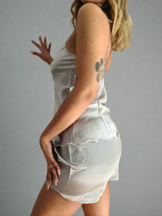 Pyjamas Set för damer med smala axelband - Silver