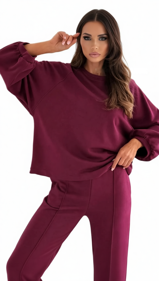Sweatshirt och Sweatpants- Vinröd