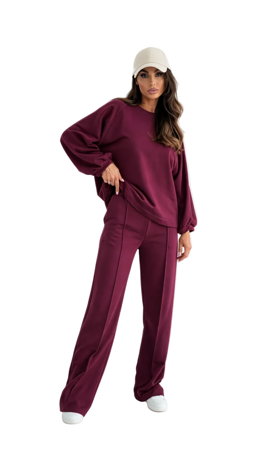 Sweatshirt och Sweatpants- Vinröd